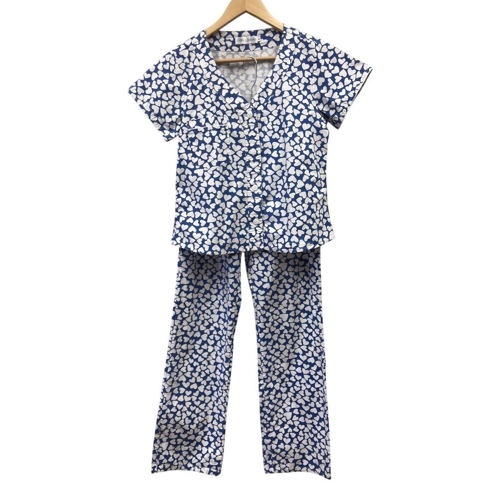 Alicia Mahecha Womens Small 2 Piece Sleep Set Blue White Hearts